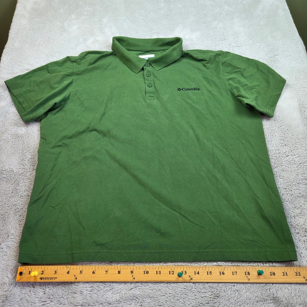 Columbia Polo Shirt Mens L Active Fit Stretch Pique Short Sleeve Outdoor Green